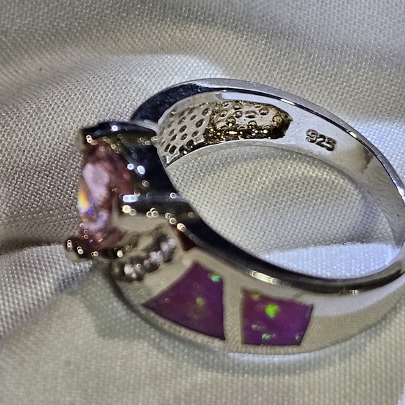 Gorgeous Pink CZ/Fire Opal Ring size 8 - Picture 6 of 15